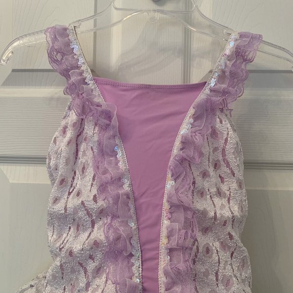 Revolution Dance Costume Girls Sz XXLC Lilac Purple DRESS Shimmer Stretch Tull - Picture 3 of 11